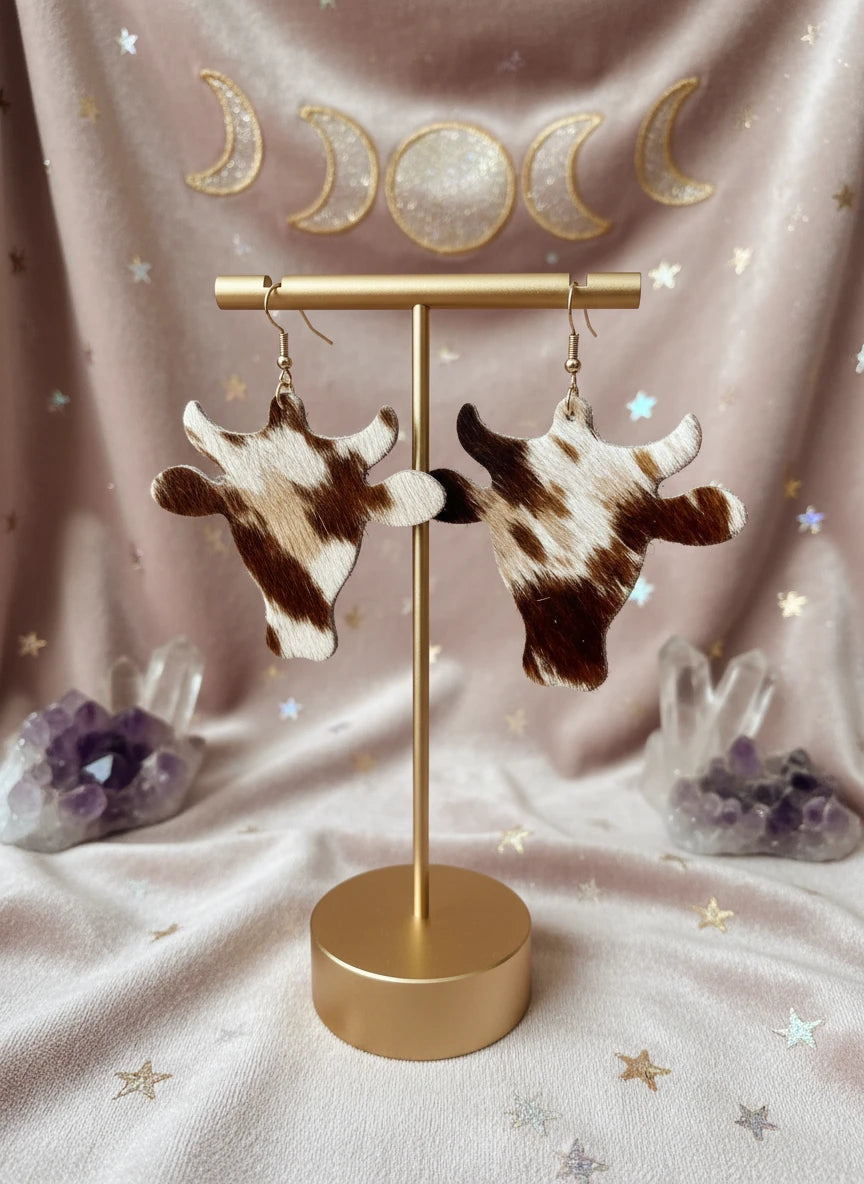 PU Leather Bull Head Earrings - Velvet Stardust Co.