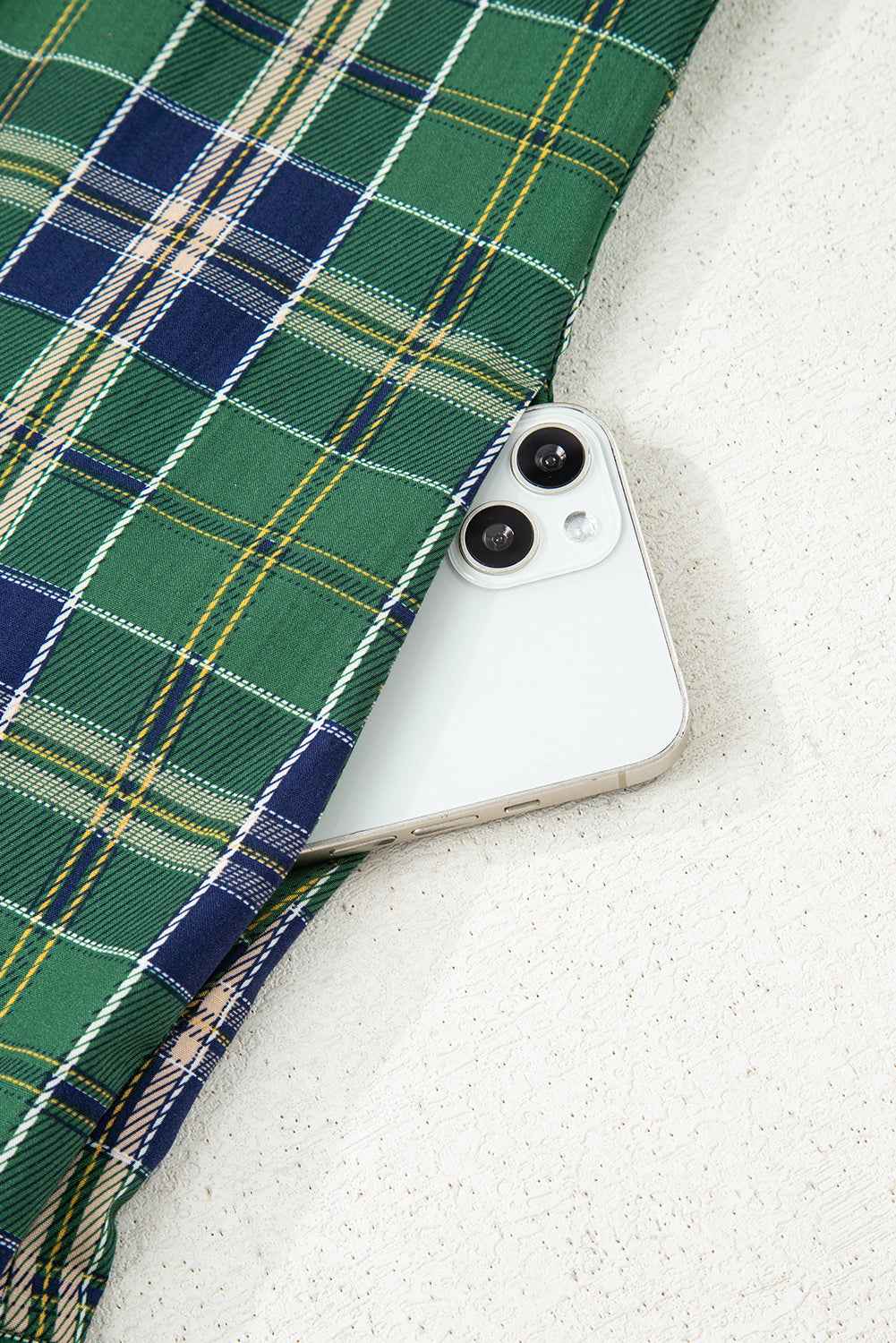 Green Plaid Print Frill Neck Long Sleeve Mini Dress - Velvet Stardust Co.