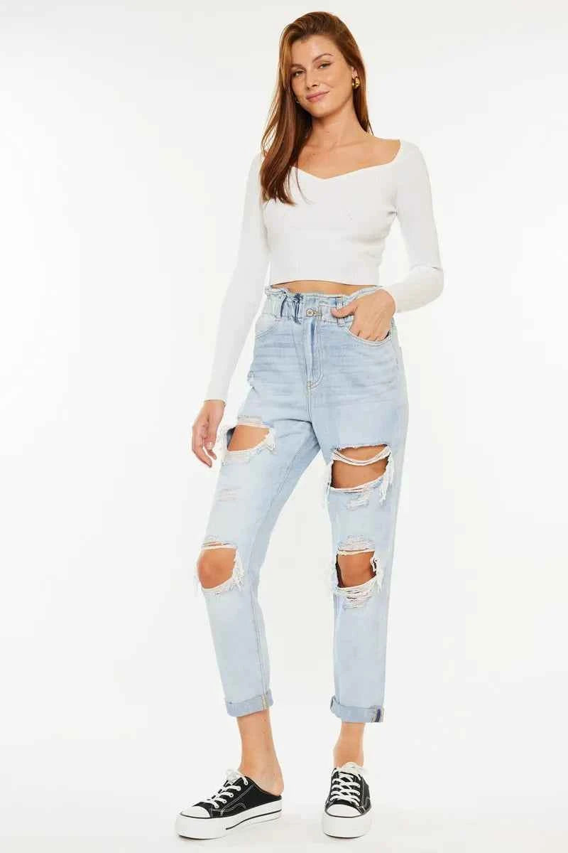 Kancan Open Pack Paperbag Mom Jeans - Velvet Stardust Co.
