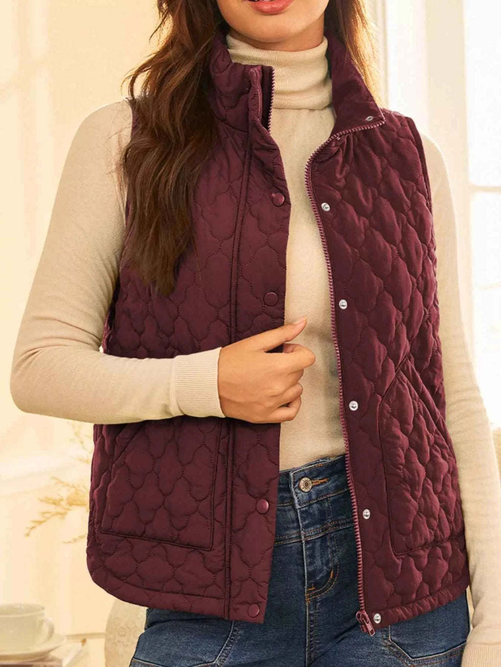 Quilted Snap Down Zip Up Vest Coat - Velvet Stardust Co.