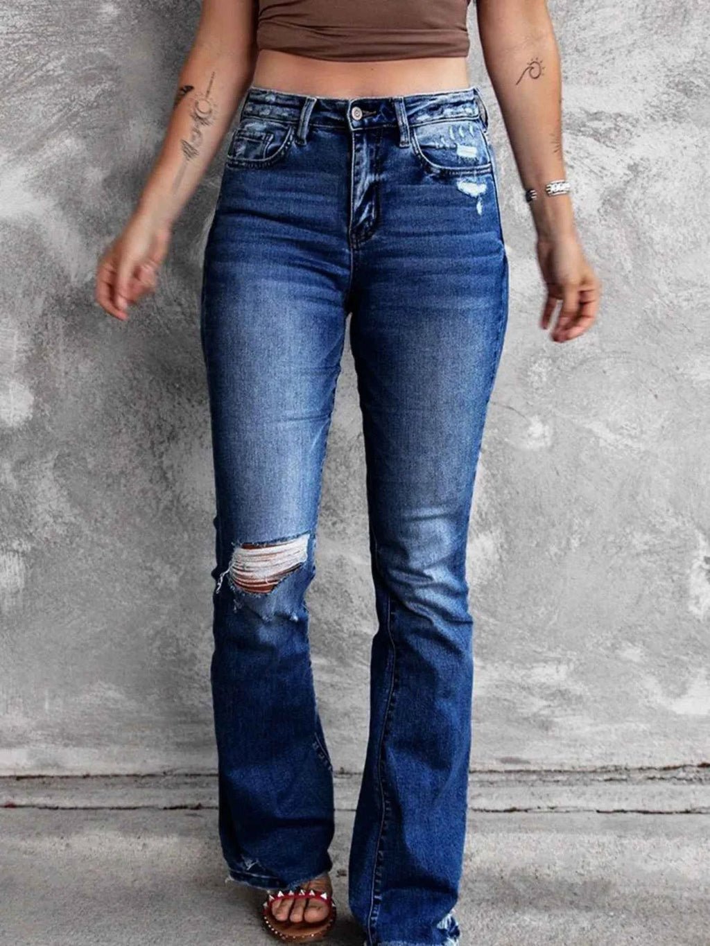 Distressed Flare Jeans - Velvet Stardust Co.