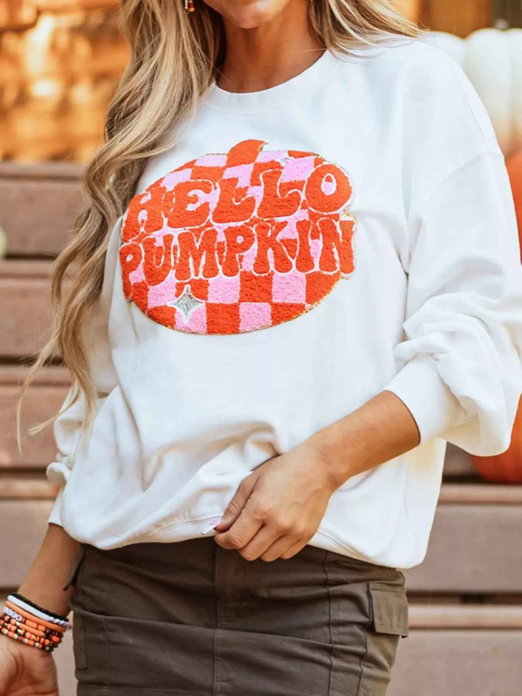 Halloween Pumpkin Patched Pattern Long Sleeve Sweatshirt - Velvet Stardust Co.