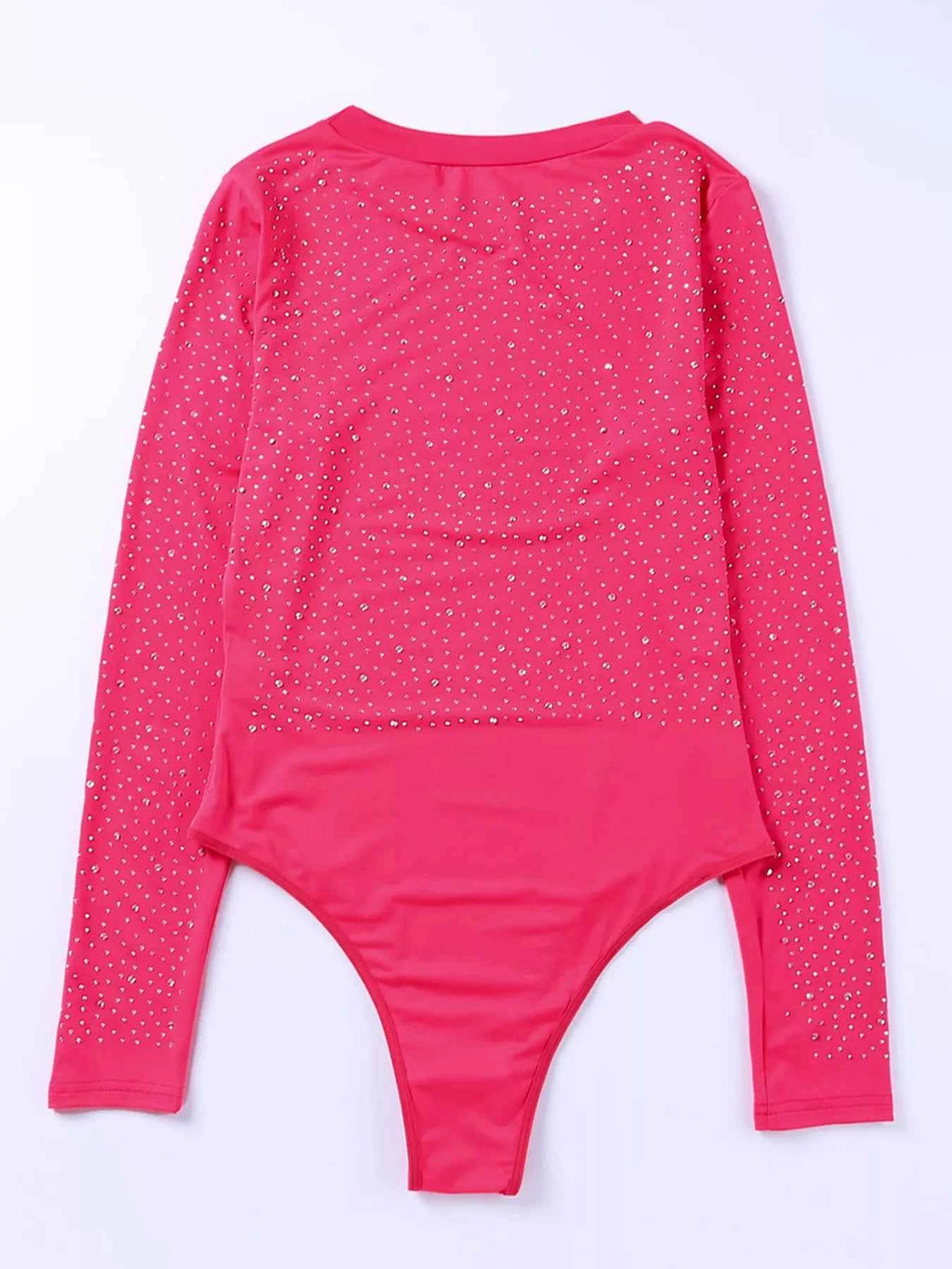 Rhinestone Round Neck Long Sleeve Bodysuit - Velvet Stardust Co.