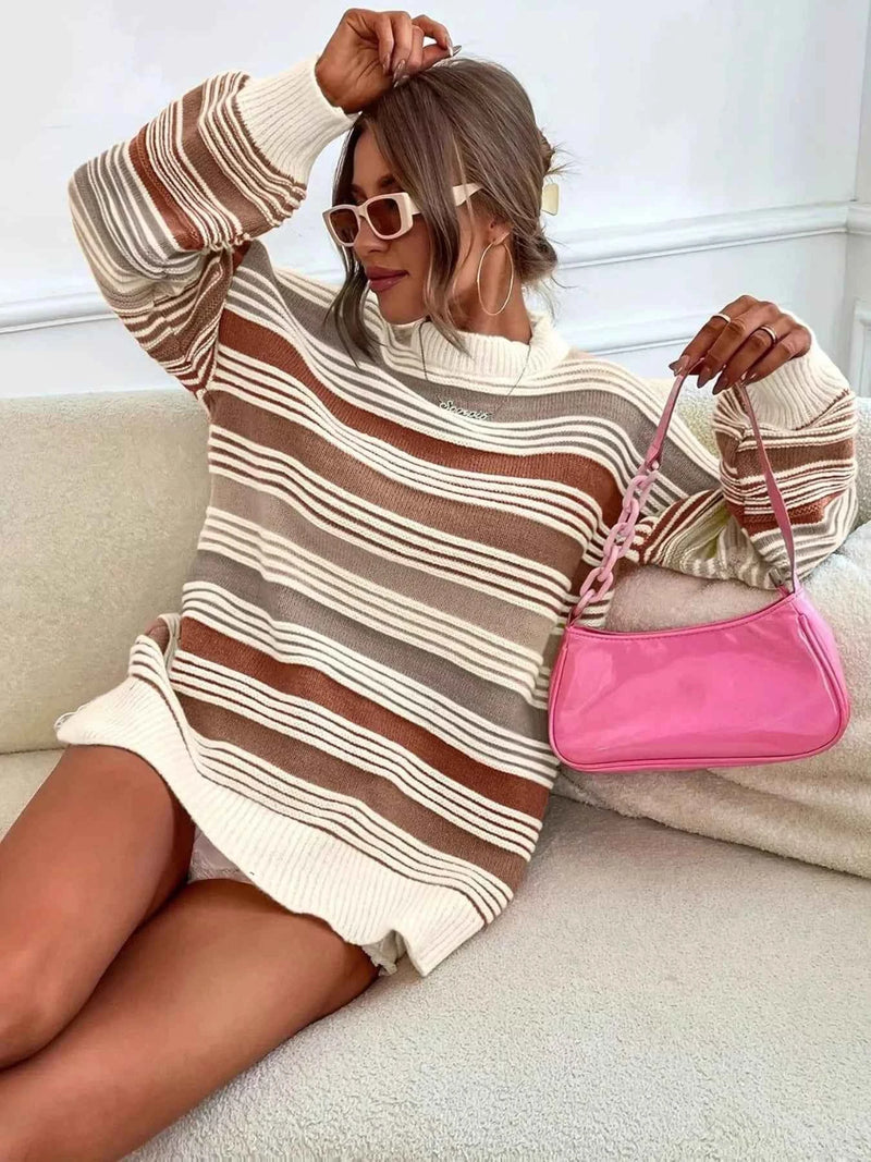 Rainbow Striped Drop Shoulder Oversized Sweater