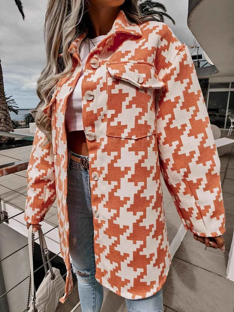 Houndstooth Button Up Long Sleeve Outerwear – Velvet Stardust Co.