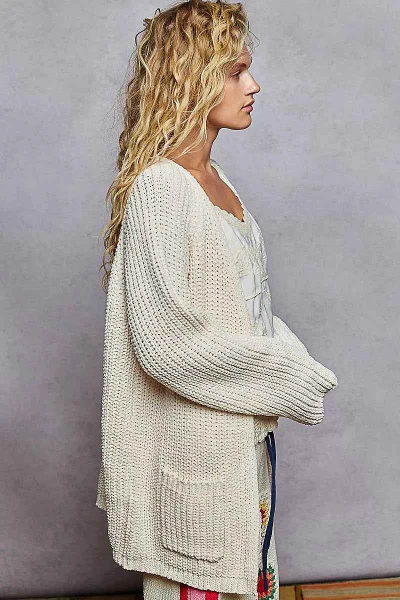 POL Open Front Knit Cardigan with Front Pocket - Velvet Stardust Co.