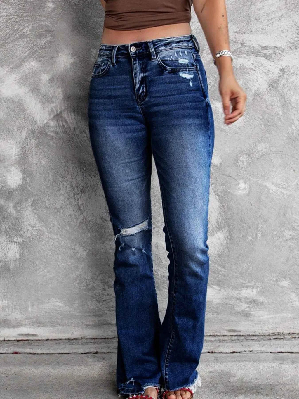 Distressed Flare Jeans - Velvet Stardust Co.
