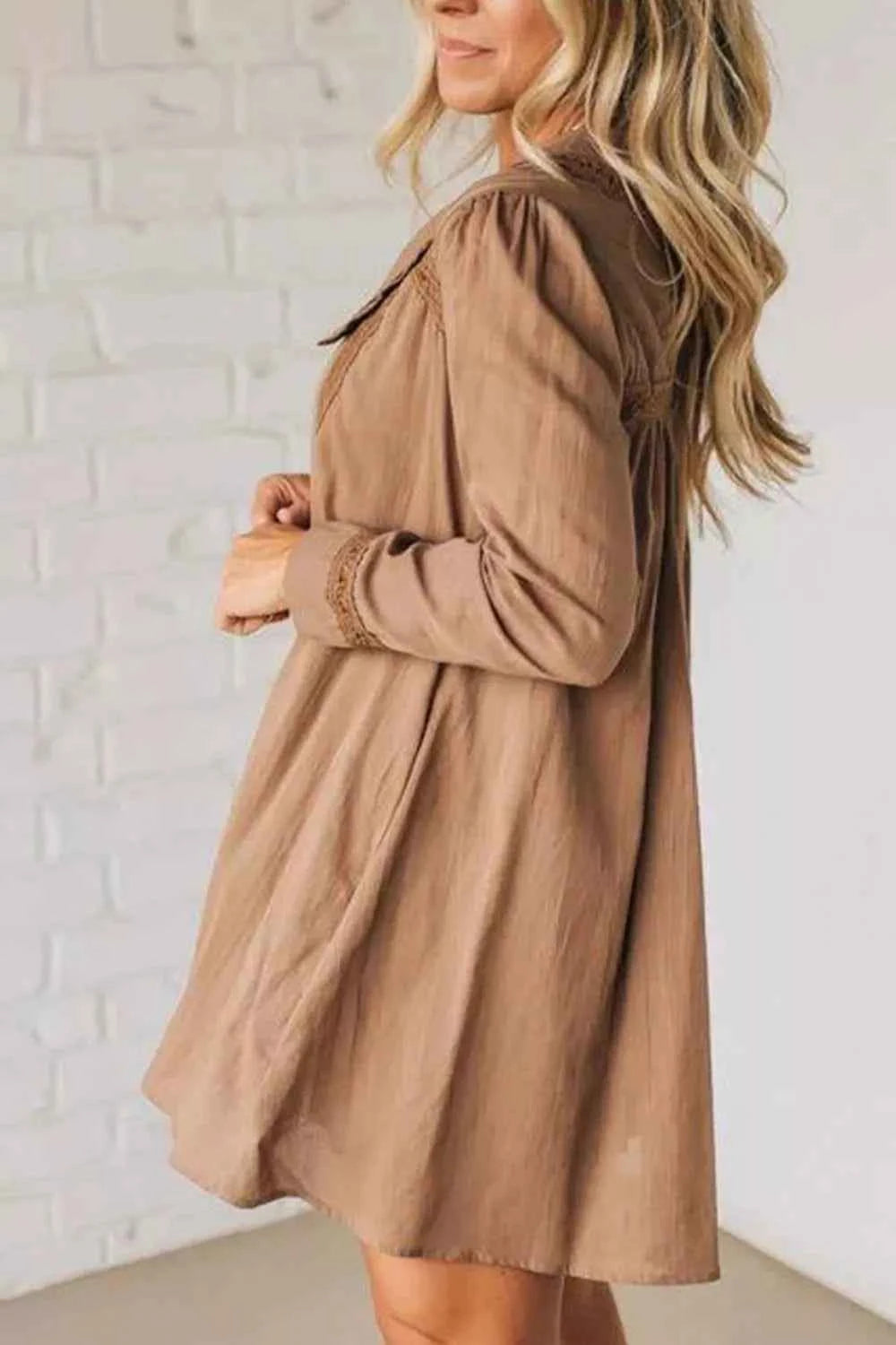 Lace Trim Button-Down Mini Dress - Velvet Stardust Co.