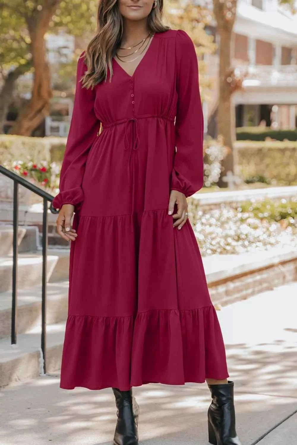 Leopard Trim Notched Neck Short Puff Sleeve Shift Mini Dress