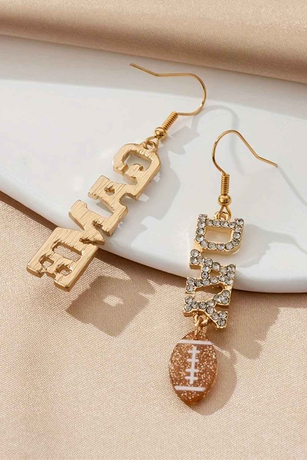 Gold GAME DAY Football Rhinestone Dangle Earrings - Velvet Stardust Co.