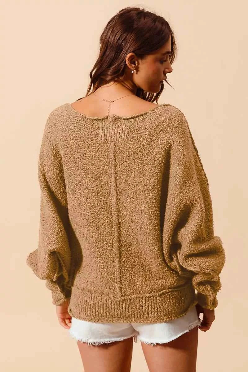 SO ME Loose Fit Exposed Seam Slouchy Boucle Sweater