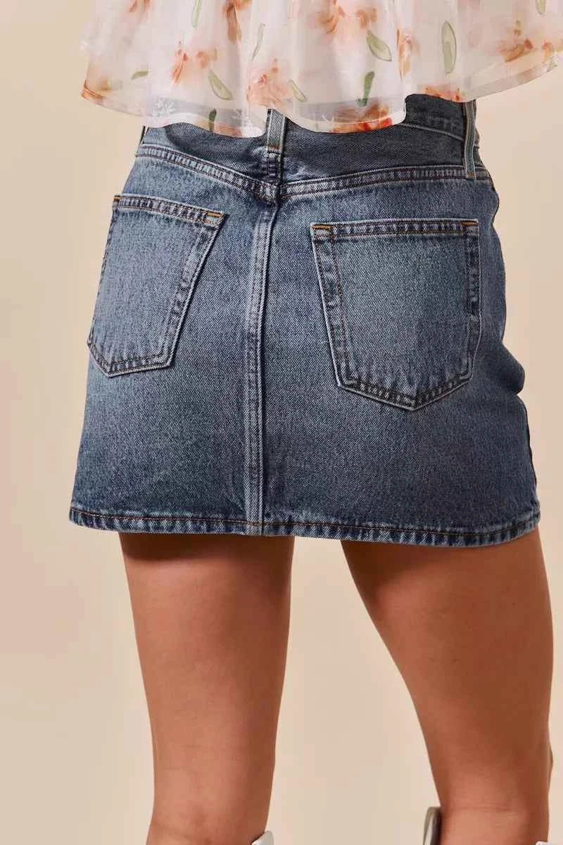 SO ME Washed Denim Mini Skirt with Pockets - Velvet Stardust Co.