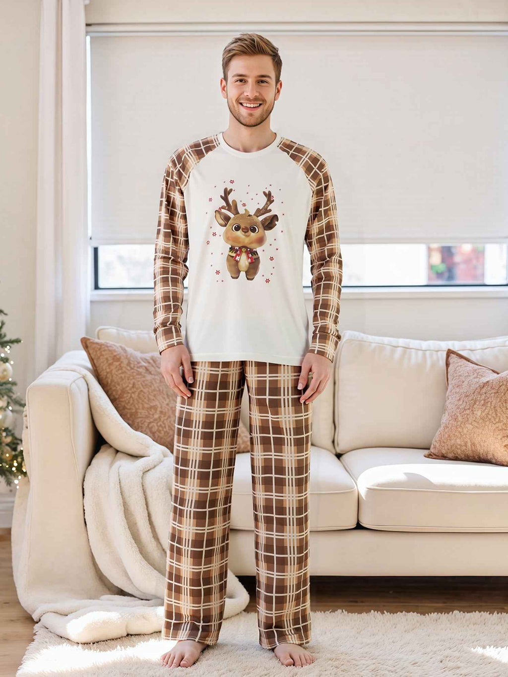 Jaweiwi Family Matching Christmas Pajama Set – Cozy Reindeer Plaid Sleepwear for the Holidays