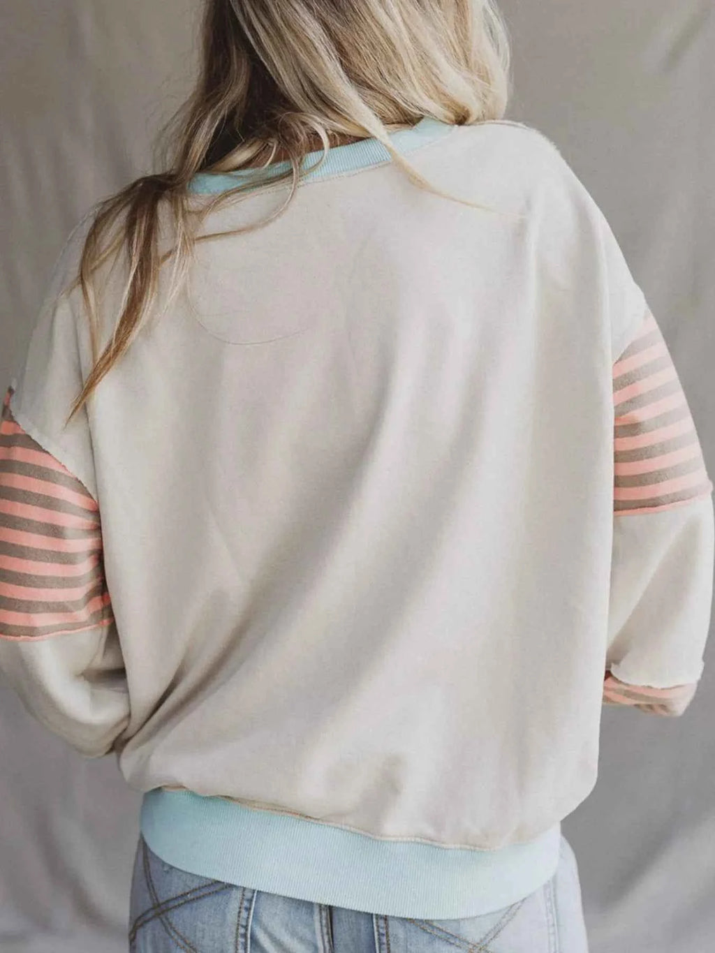 Striped Colorblock Patchwork Drop Shoulder Sweatshirt - Velvet Stardust Co.