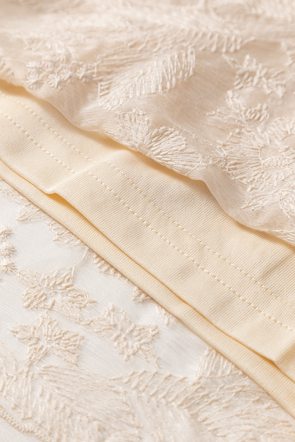 Oatmeal Embroidered Mesh Overlay Flowy Long Skirt - Velvet Stardust Co.