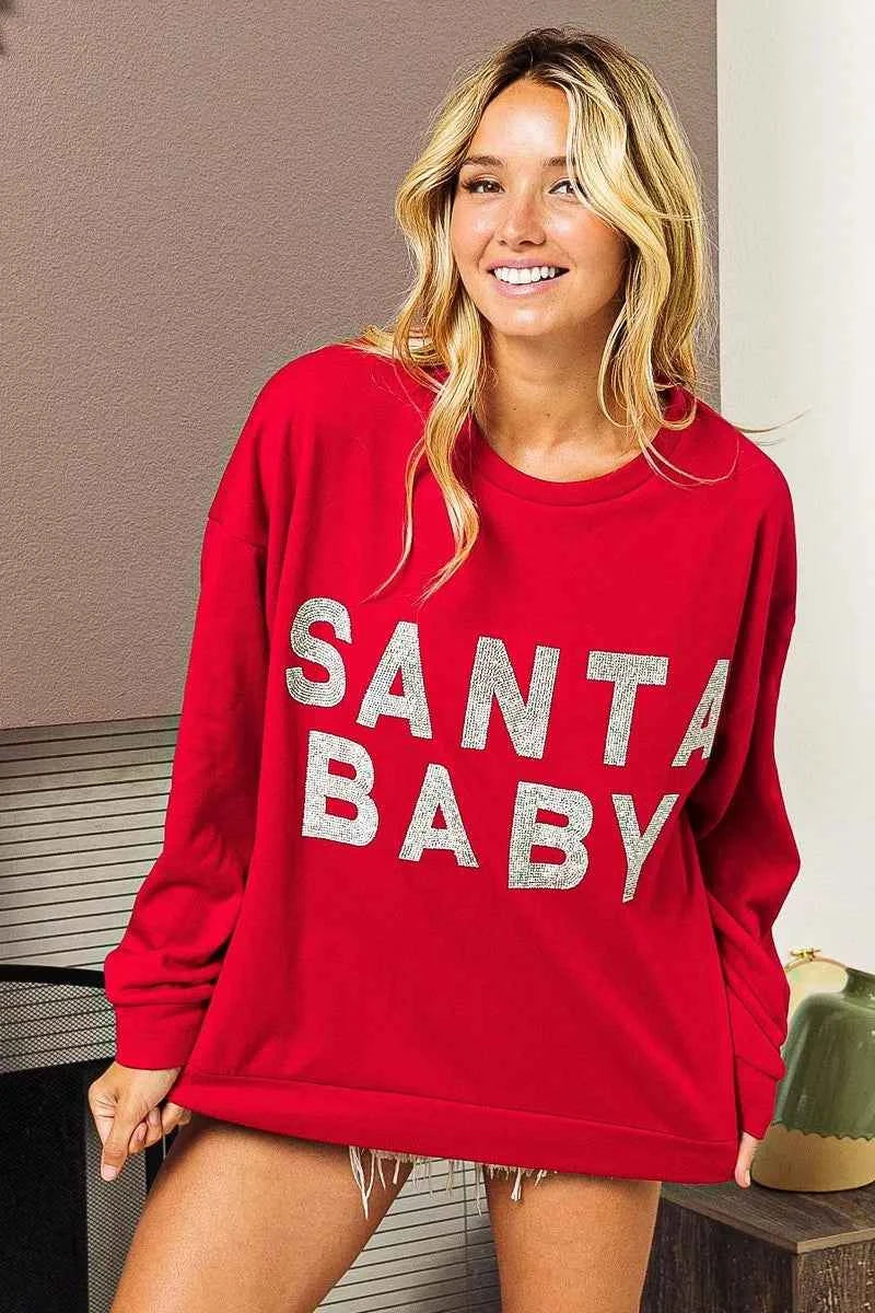 BiBi Santa Baby Lettering Christmas Sweatshirt - Velvet Stardust Co.