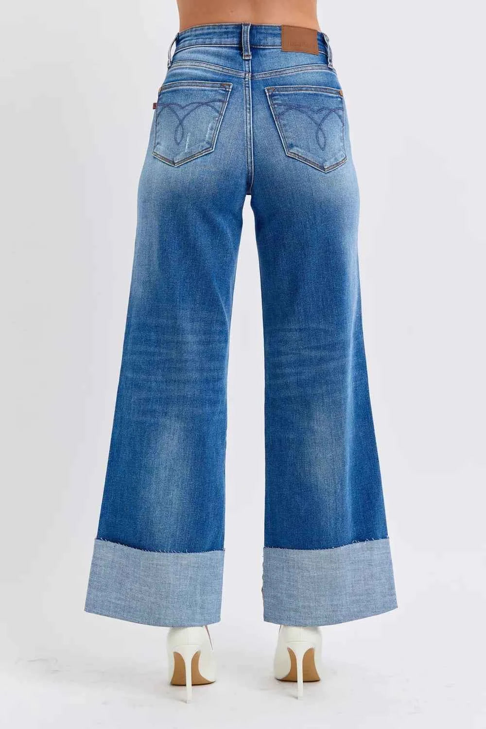 Judy Blue Full Size Wide Leg Jeans with Distressing – Velvet Stardust Co. - Velvet Stardust Co.