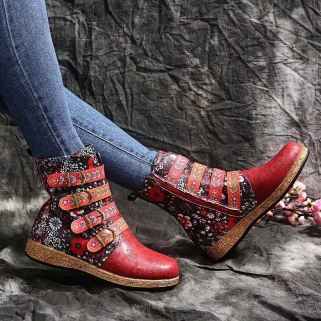Embroidered Round Toe Boots