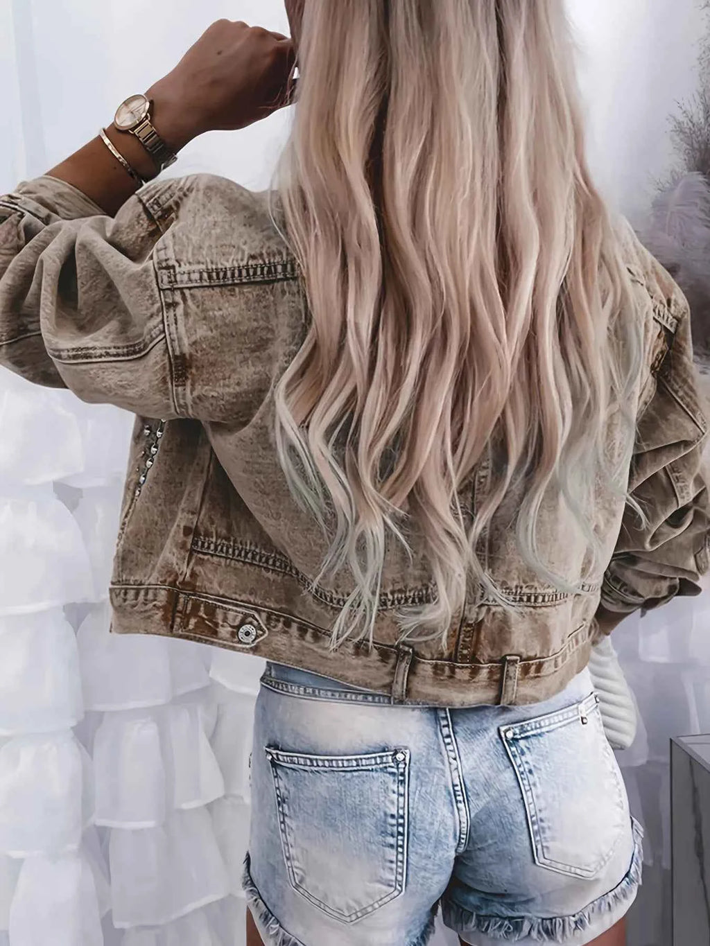 Studded Button Up Denim Jacket - Velvet Stardust Co.