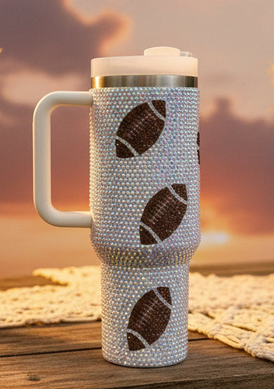 White Game Day Rugby Football 40oz Tumbler - Velvet Stardust Co.