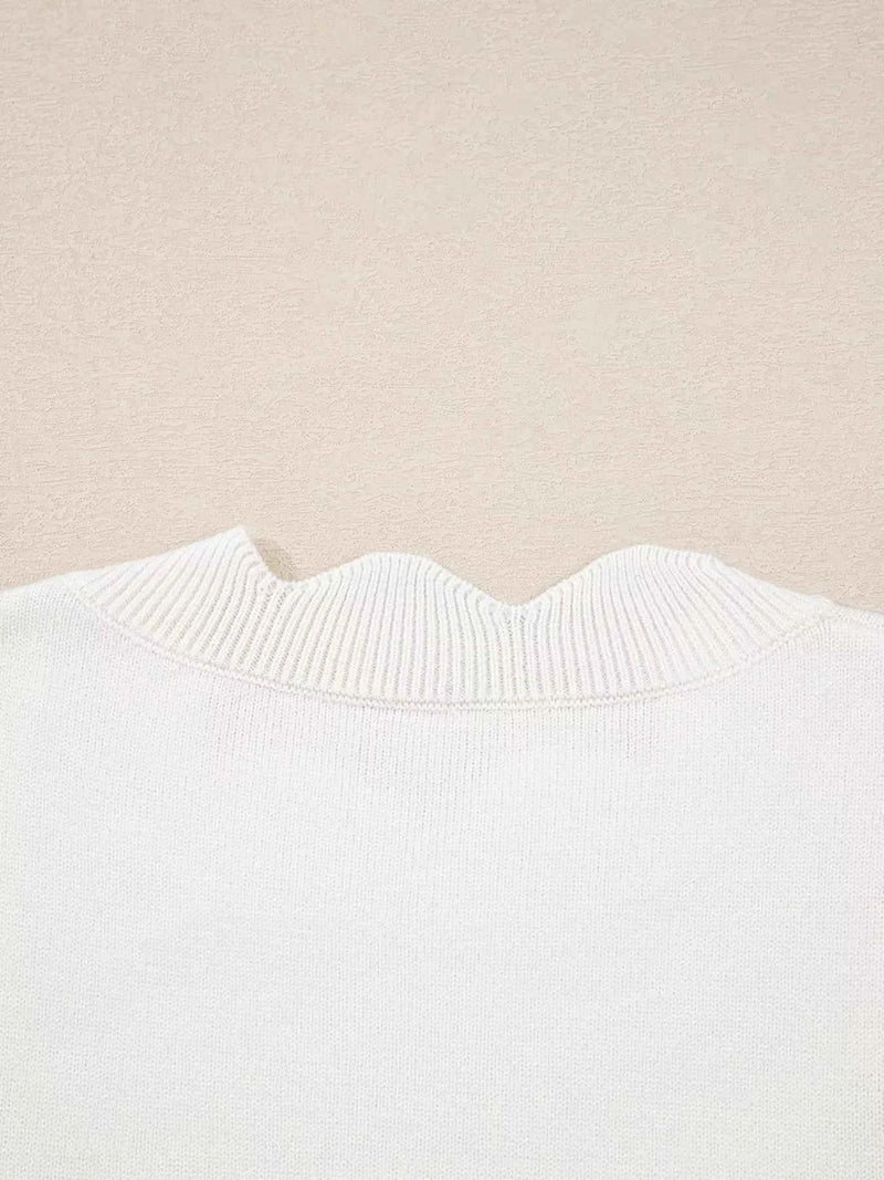 Floral Embroidered Scallop Hem Cropped Sweater