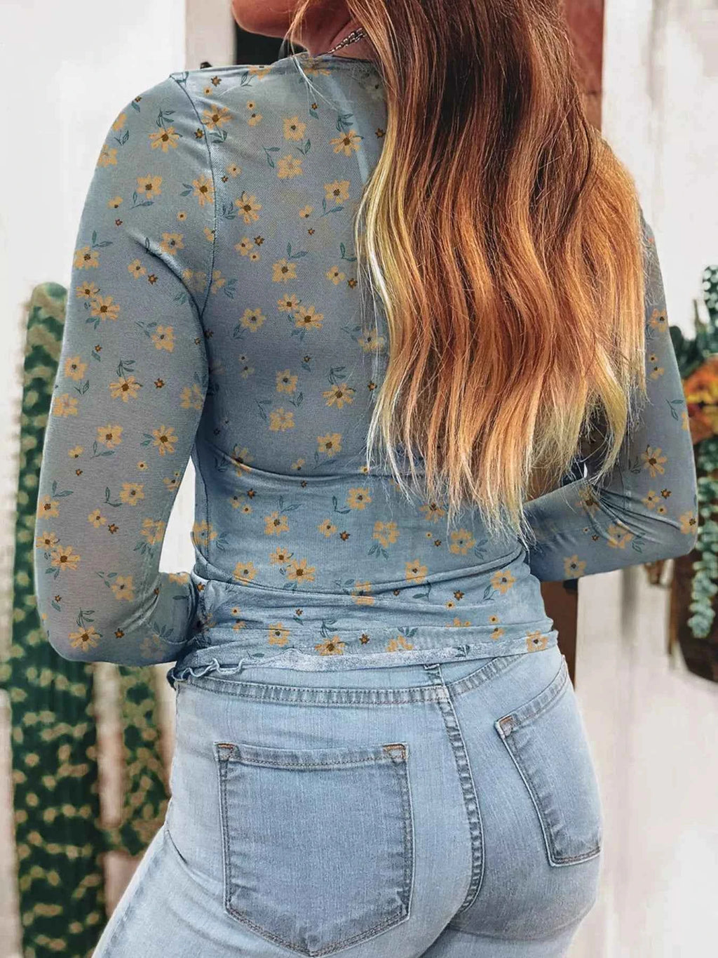 Floral Print Long Sleeve Mesh Blouse - Velvet Stardust Co.