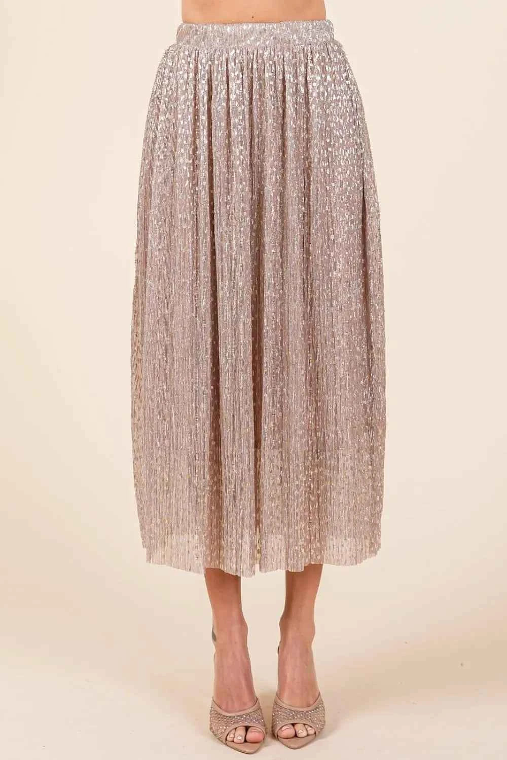 Mittoshop Metallic Glitter Speckle Print Elastic Midi Skirt - Velvet Stardust Co.