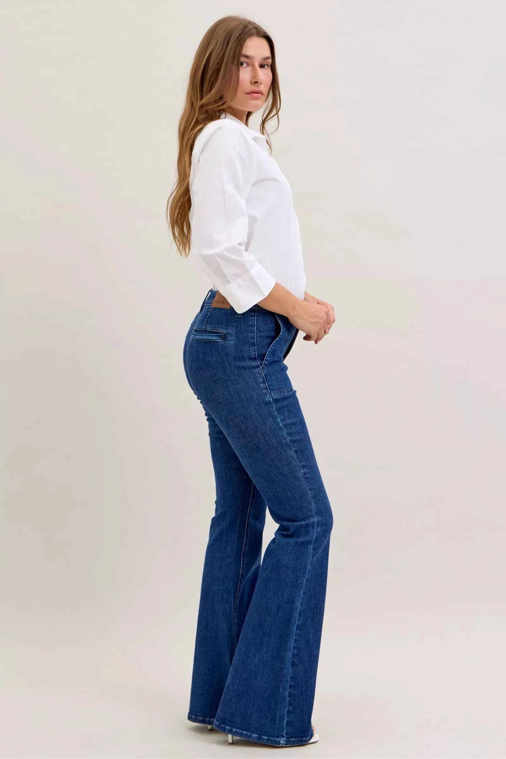 Judy Blue High Waist Flare Jeans with Front Patch Pockets - Velvet Stardust Co.