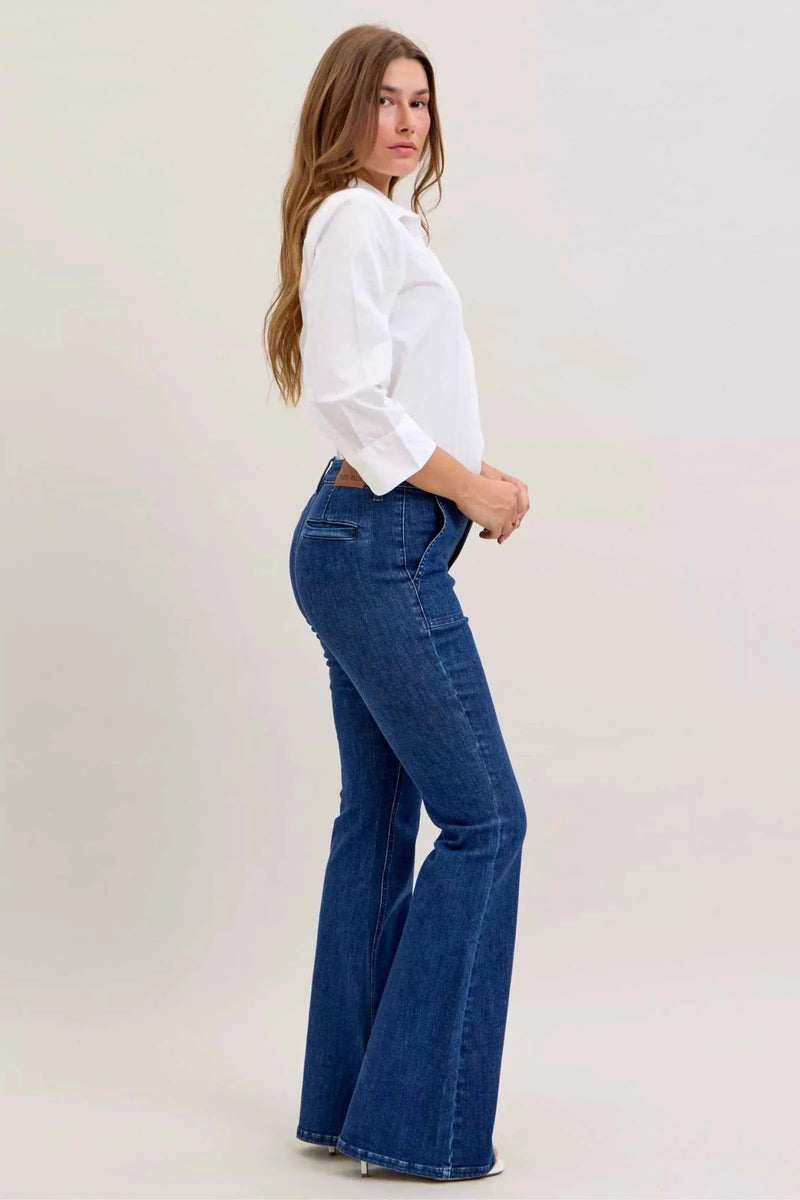 Judy Blue High Waist Flare Jeans with Front Patch Pockets