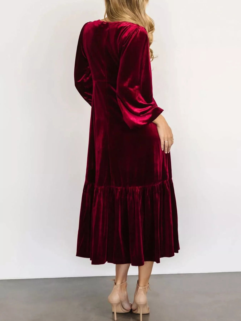 Velvet Tiered Long Sleeve Midi Dress - Velvet Stardust Co. - Velvet Stardust Co.
