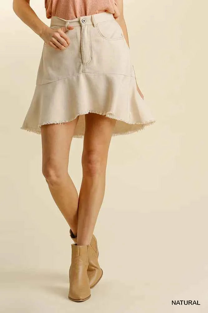 Umgee Linen Blend 5 Pockets High Low Skirt with Frayed Hem - Velvet Stardust Co.