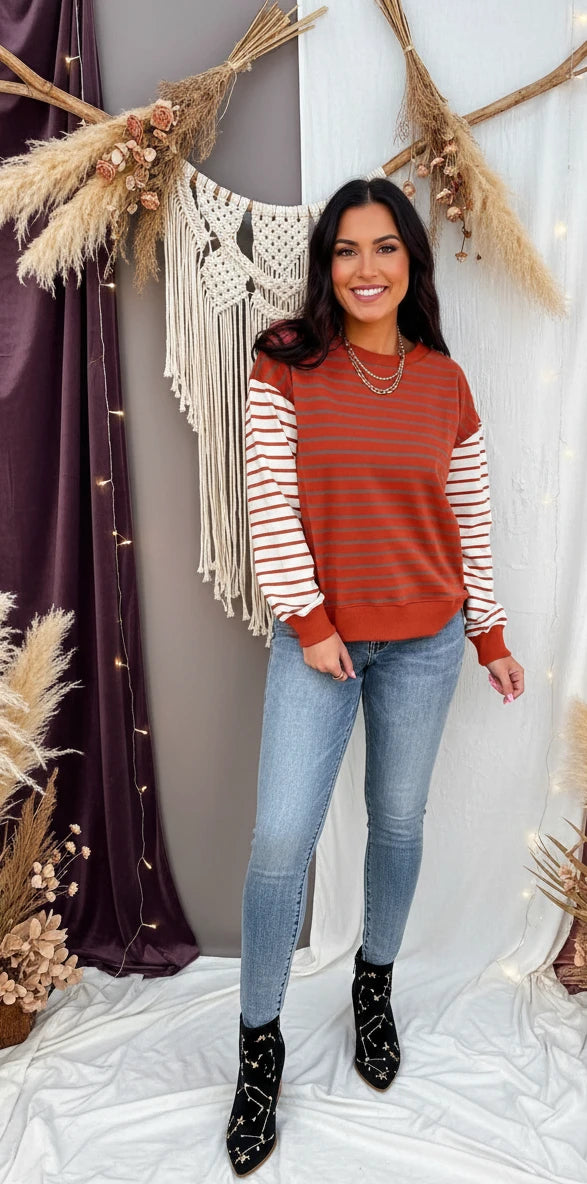 Striped Color Block Long Sleeve Sweatshirt