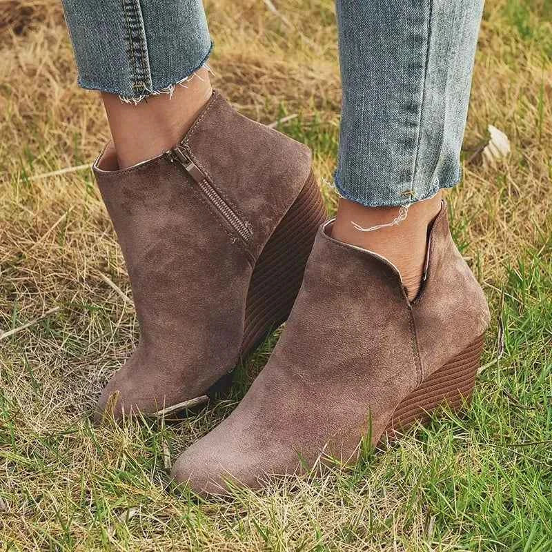 Round Toe Wedge Ankle Boots
