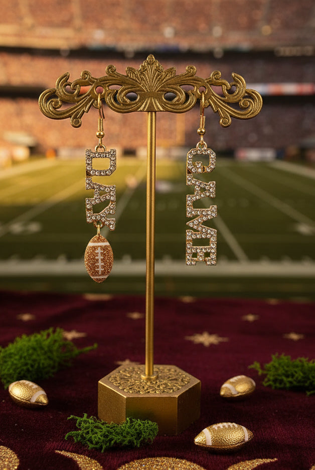 Gold GAME DAY Football Rhinestone Dangle Earrings - Velvet Stardust Co.